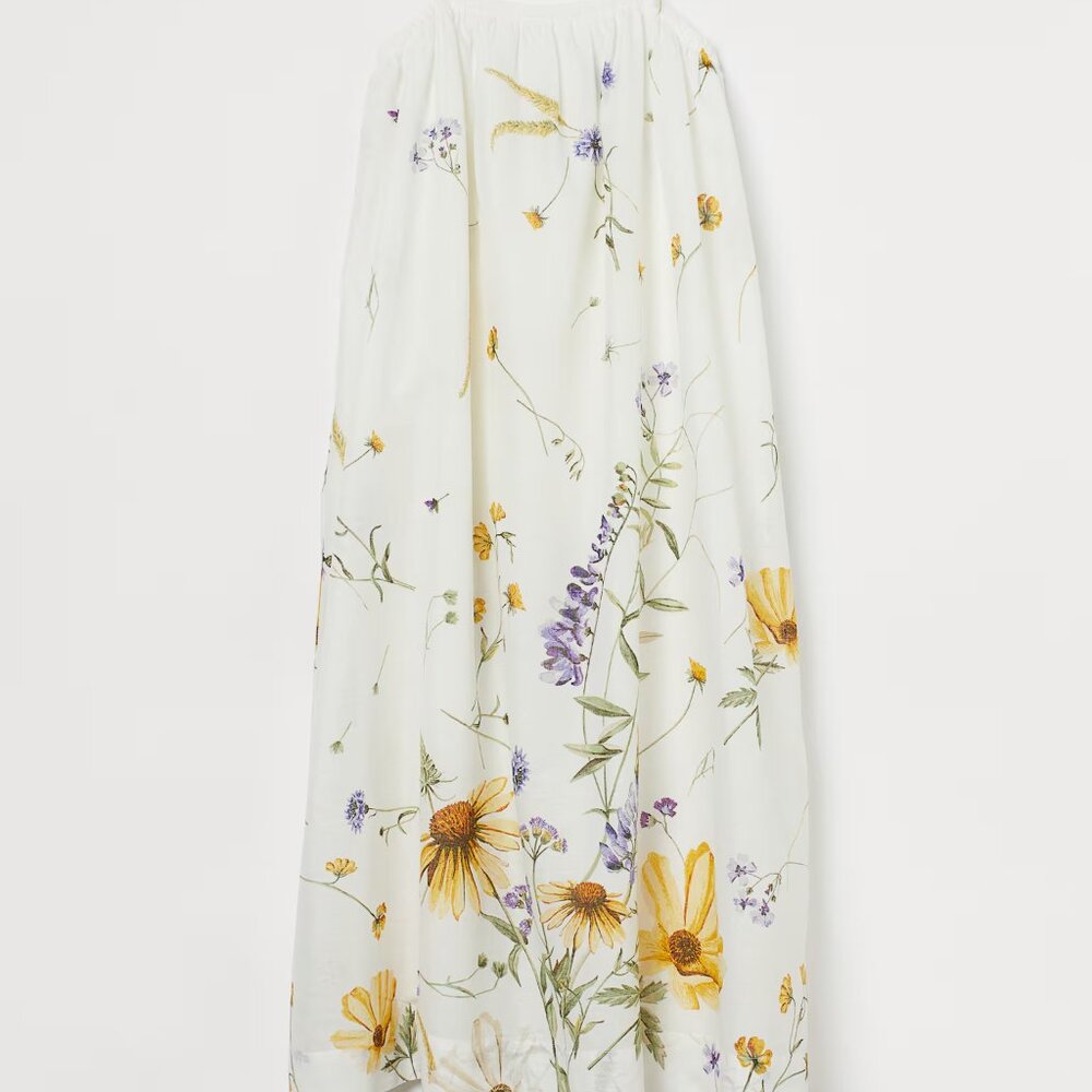H&M  Linen-blend floral spring Dress  Color - Cream/floral